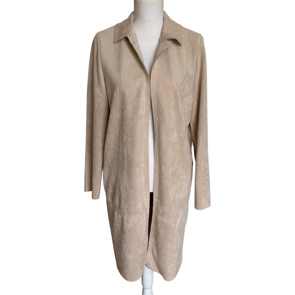 Philosophy Republic Duster Jacket Size Missing Faux Suede Leather Beige Long - Picture 1 of 10